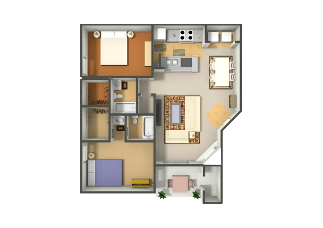 2 Bed, 2 Bath 1022 floor plan